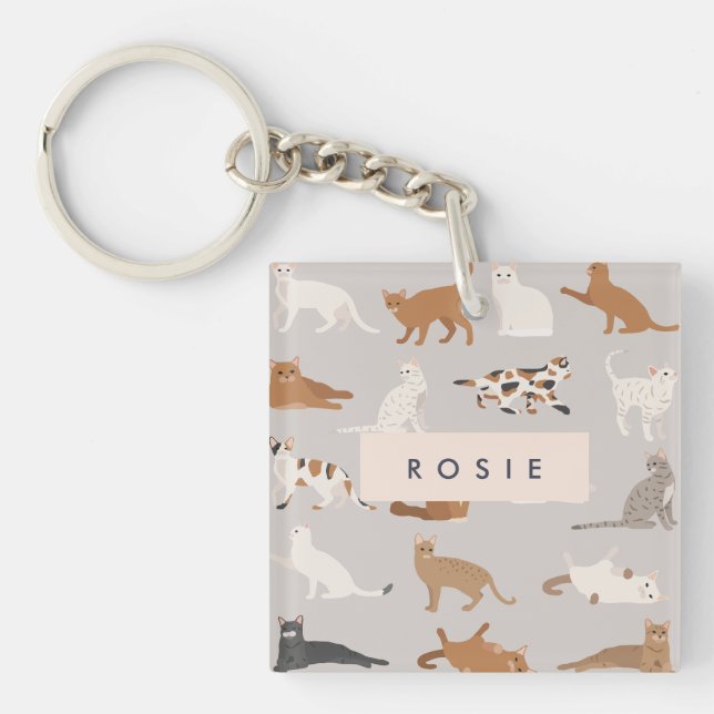 Monogram Charming Cat Pattern Cat Lovers Schlüsselanhänger (Vorderseite)