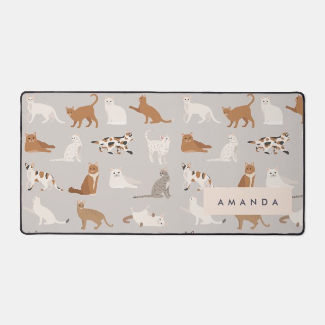 Monogram Charming Cat Pattern Cat Lovers Schreibtischunterlage (Vorderseite)
