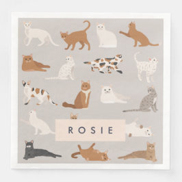 Monogram Charming Cat Pattern Cat Lovers Serviette