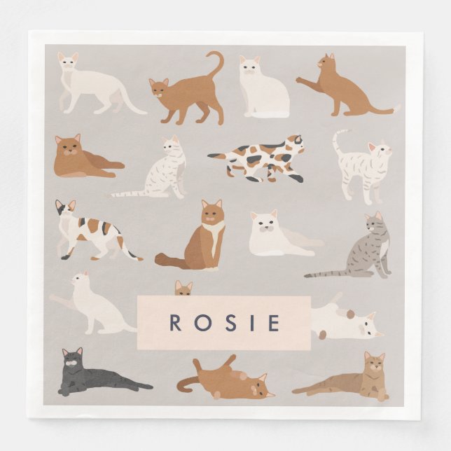 Monogram Charming Cat Pattern Cat Lovers Serviette (Vorderseite)