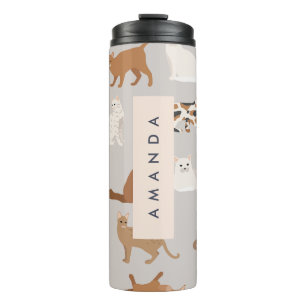 Monogram Charming Cat Pattern Cat Lovers Thermosbecher