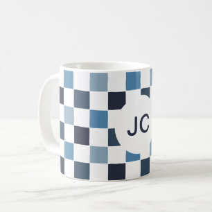 Monogram Checkered Blue White Modern Simple Kaffeetasse