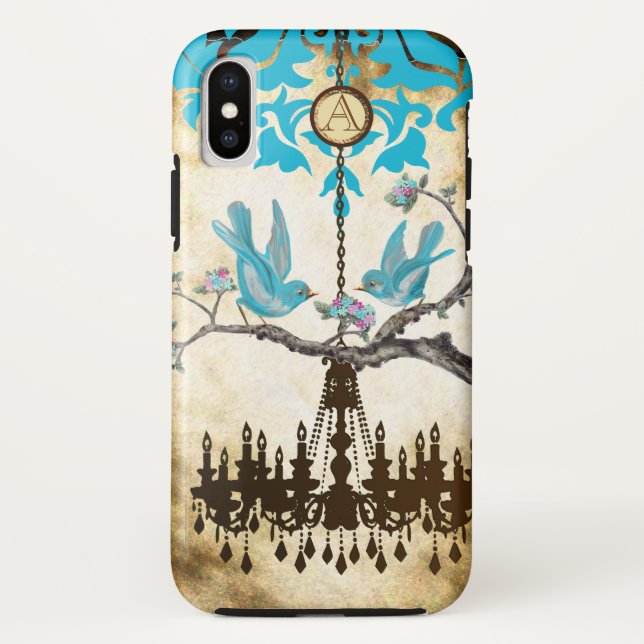 Monogram Cherry Blossom Bird Chandelier Case-Mate iPhone Hülle (Rückseite)