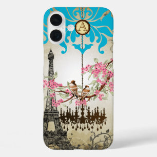Monogram Cherry Blossom Bird Chandelier iPhone 16 Plus Hülle