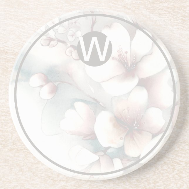 Monogram Cherry Blossom Sandstone Untersetzer (Vorne)