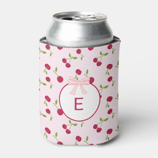  Monogram Cherry Coquette Pink Custom Cute Dosenkühler (Kanne Vorderseite)
