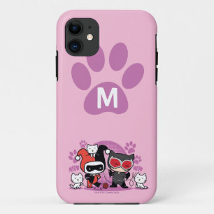 Monogram Chibi Harley Quinn & Catwoman mit Katzen iPhone 11 Hülle