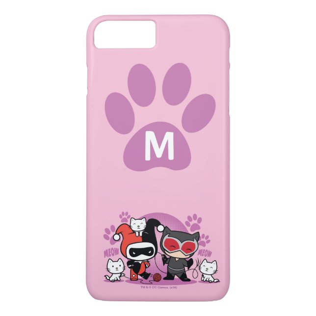 Monogram Chibi Harley Quinn & Catwoman mit Katzen Case-Mate iPhone Hülle (Rückseite)