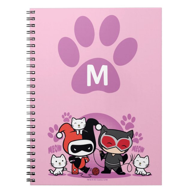 Monogram Chibi Harley Quinn & Catwoman mit Katzen Notizblock (Vorderseite)
