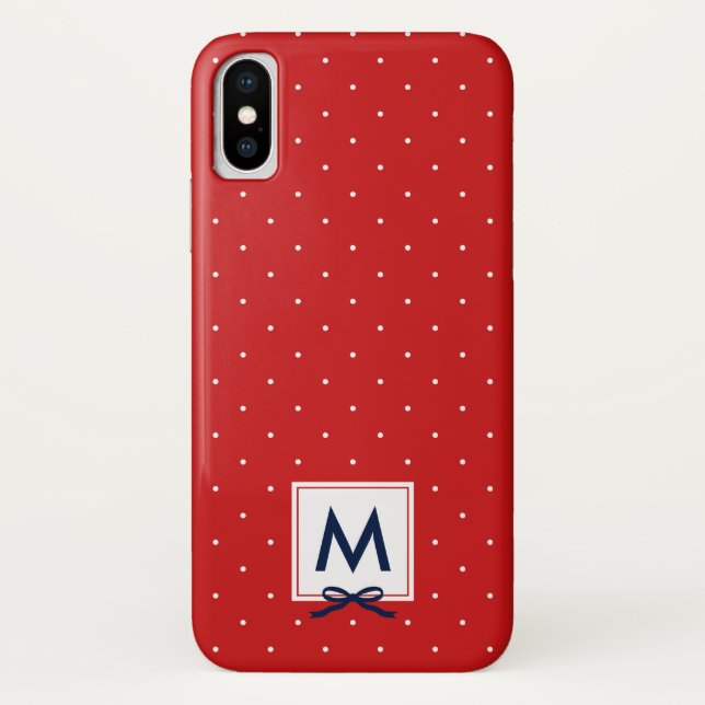 Monogram Chic Blue Ribbon Red Polka Dot Muster Case-Mate iPhone Hülle (Rückseite)