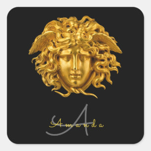 Monogram Chic Elegant Couture Gold Medusa Maske Quadratischer Aufkleber
