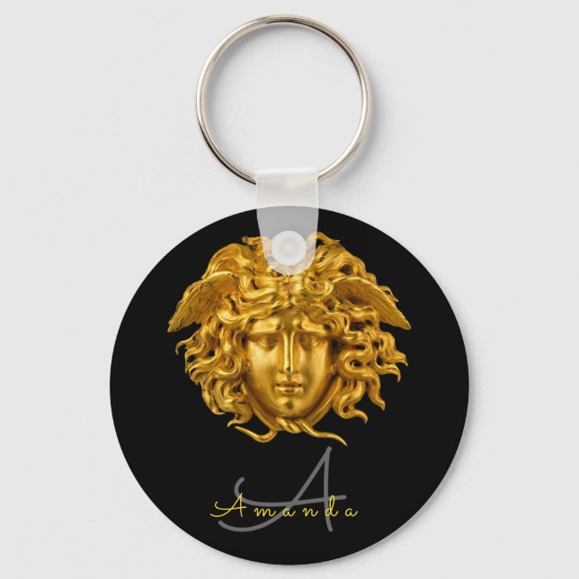Monogram Chic French Gold Medusa Mask Schlüsselanh Schlüsselanhänger (Vorderseite)