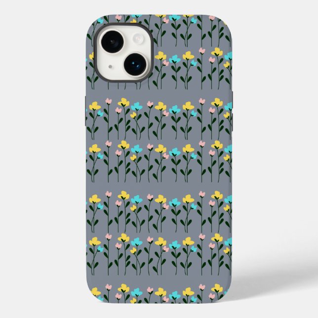 Monogram Chic Grau Blumenmuster Case-Mate iPhone 14 Plus Hülle (Rückseite)