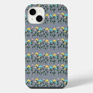 Monogram Chic Grau Blumenmuster iPhone 14 Plus Hülle