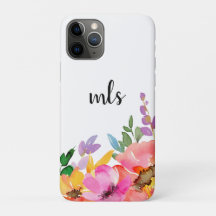 Monogram Chic Pink Watercolor Trendy Floral