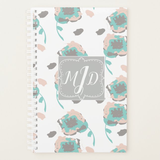 Monogram Chic Rose Blumenplaner Design Planer (Vorderseite)