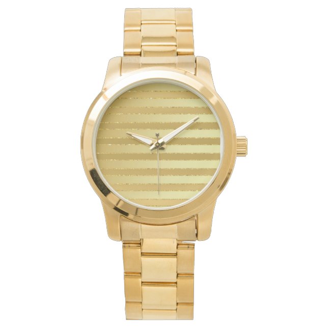 Monogram Chic Striped Gold Glitzer Herren Armbanduhr (Vorderseite)