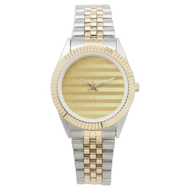 Monogram Chic Striped Gold Glitzer Women's Armbanduhr (Vorderseite)