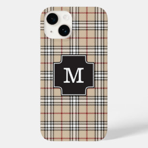 Monogram Chic Tartan Kariert Tan Red Schwarz-weiß  Case-Mate iPhone 14 Hülle