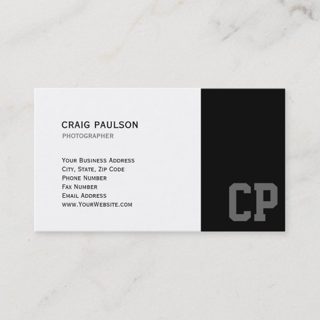 Monogram Chic White Black Business Card Visitenkarte (Vorderseite)