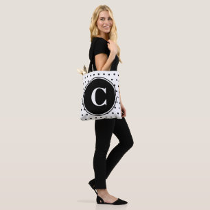 Monogram Chic White Black Polka Dots Tasche