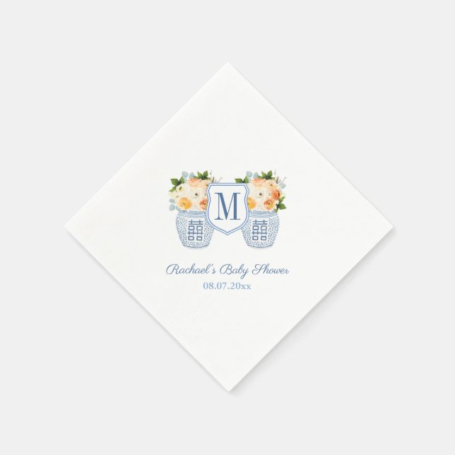 Monogram Chinoiserie Herbstdusche Blume Babydusche Serviette (Ecke)
