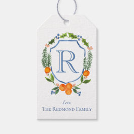 Monogram Chinoiserie Watercolor Citrus Wappen Geschenkanhänger