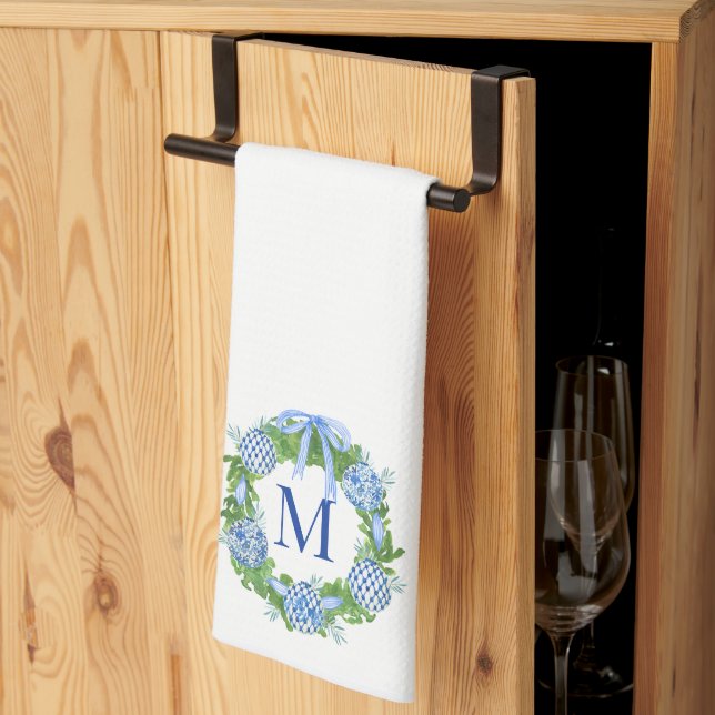 Monogram Chinoiserie Wreath Geschirrtuch (Drittel gefaltet)