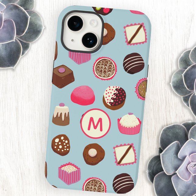 Monogram Chocolate Candy iPhone 14 Hülle (Chocolates and candies monogram cell phone case)