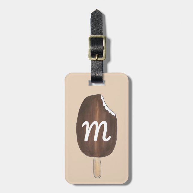 Monogram Chocolate Dipped Ice Cream Bar Popsim Gepäckanhänger (Vorderseite vertikal)
