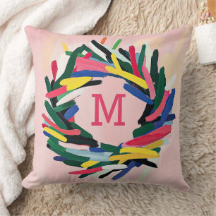 Monogram Christmas Bold farbenfroher Kraut Kissen