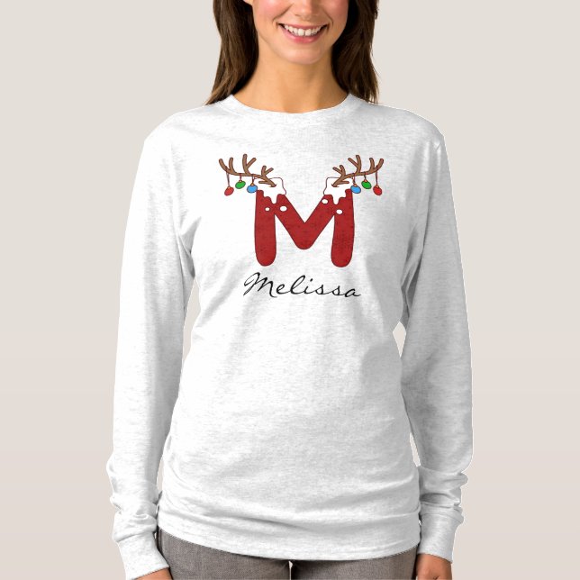 Monogram Christmas Family Matching Holidays Mama T-Shirt (Vorderseite)