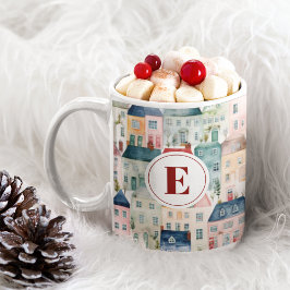 Monogram Christmas farbenfrohe Häuser Feiertage Ro Kaffeetasse