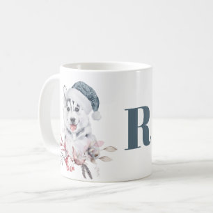 Monogram Christmas Husky Dog Kaffeetasse