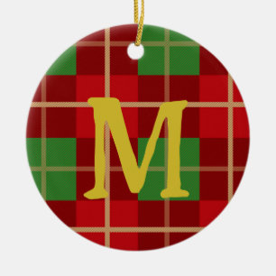 Monogram Christmas Kariert Red and Green Checked Keramik Ornament