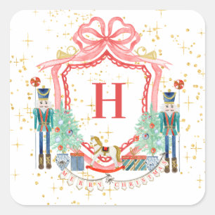 Monogram Christmas Nutcracker Wappen Square Paper Quadratischer Aufkleber