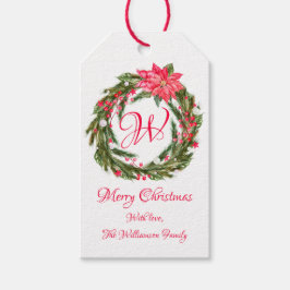 Monogram Christmas Poinsettia Wreath Geschenkanhänger