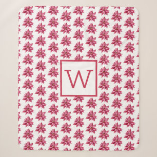 Monogram Christmas Red Poinsetta Floral White Sherpadecke
