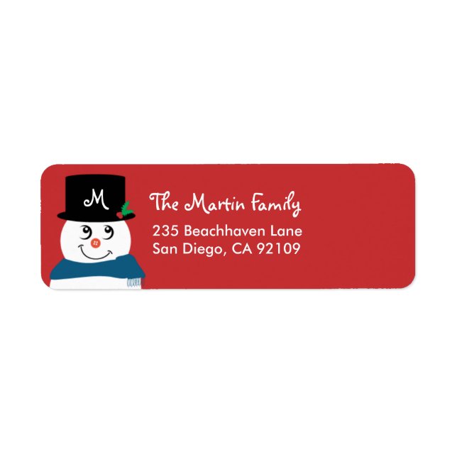 Monogram Christmas Return Address Label - Snowman (Vorne)