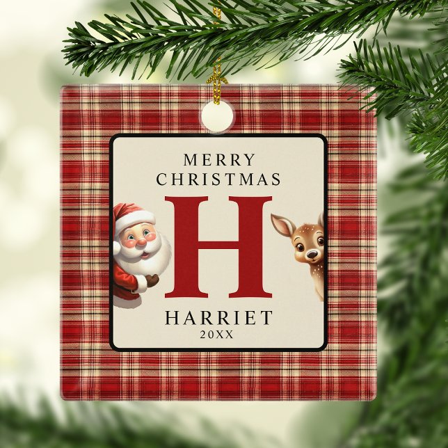 Monogram Christmas Santa Foto Tree Keramikornament (Von Creator hochgeladen)