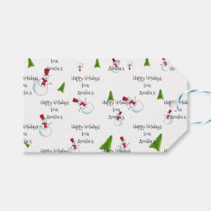 Monogram Christmas Snowman Gift Tags Geschenkanhänger