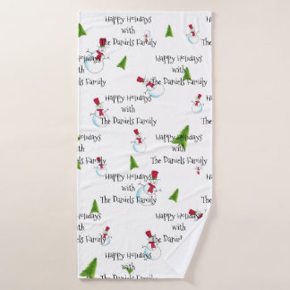 Monogram Christmas Snowman Towel Badehandtuch