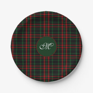Monogram Christmas Tartan Kariert Red, Green Black Pappteller