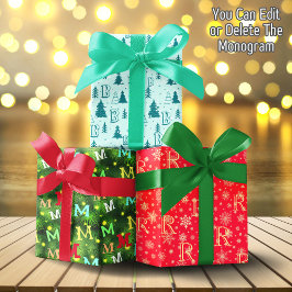 Monogram Christmas Tree Snowflakes Happy Holidays Geschenkpapier Set
