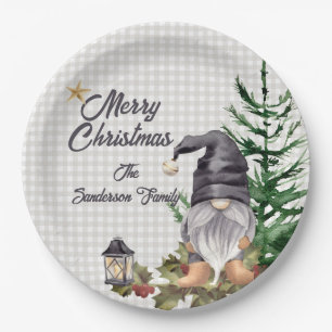 Monogram Christmas Watercolor Gnome-Schürze Pappteller