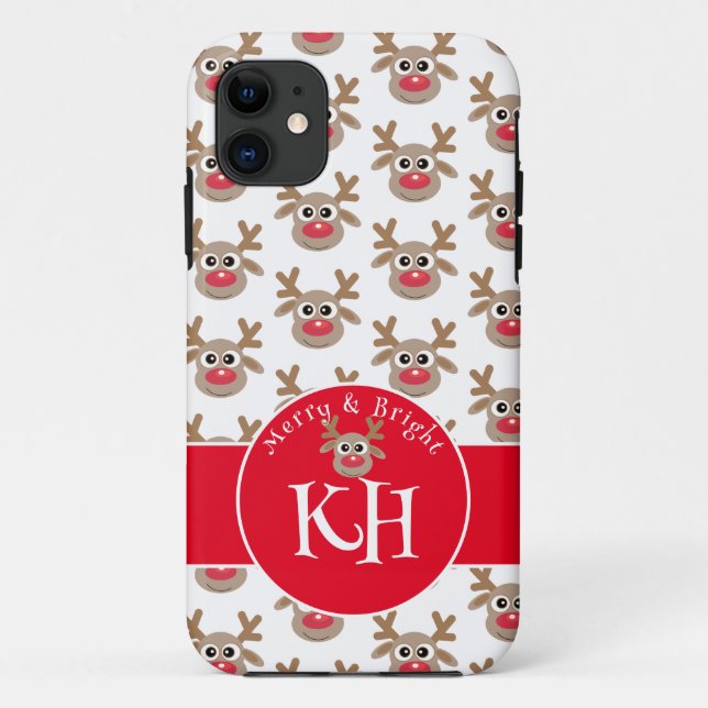 Monogram Christmas White Red Niedlich Rentier Patt Case-Mate iPhone Hülle (Rückseite)