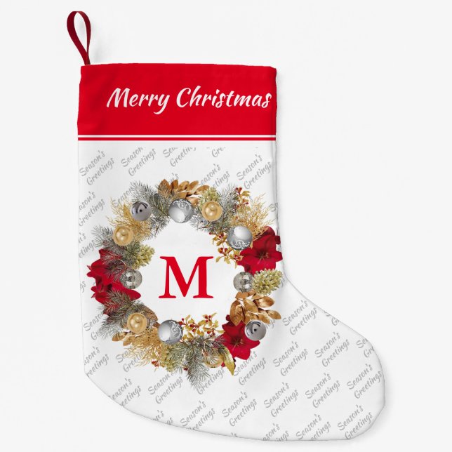 Monogram Christmas Wreath Kleiner Weihnachtsstrumpf (Vorderseite)