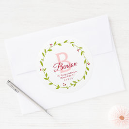 Monogram Christmas Wreath SVG Rücksendeadresse Sie Runder Aufkleber