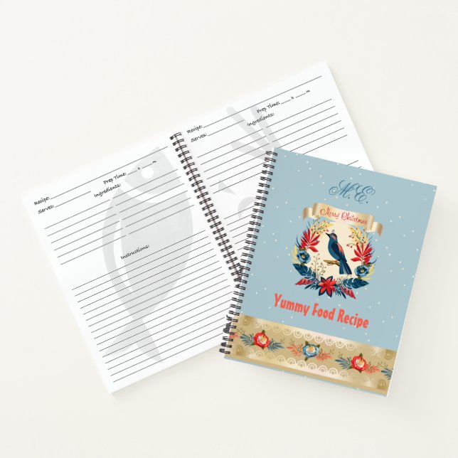 Monogram Christmas Yummy Food Rezept Personalisier Notizbuch (Innenseite)