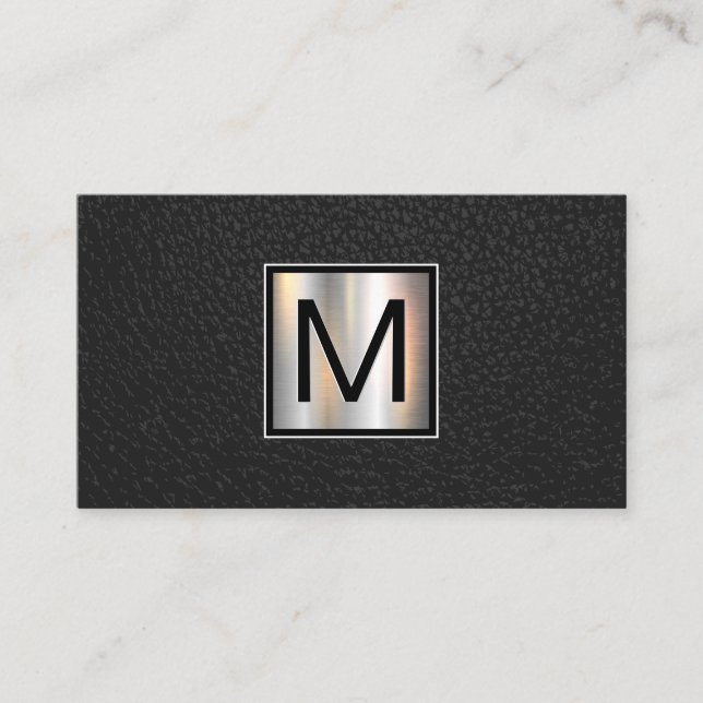 Monogram Chrome Metallic Banner | Leather Black Visitenkarte (Vorderseite)